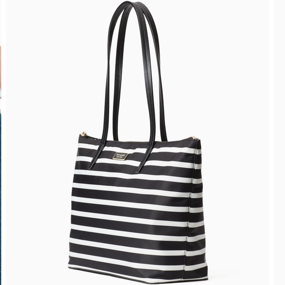Kate Spade Hayden Sailing Black White Stripe Top Zip Tote